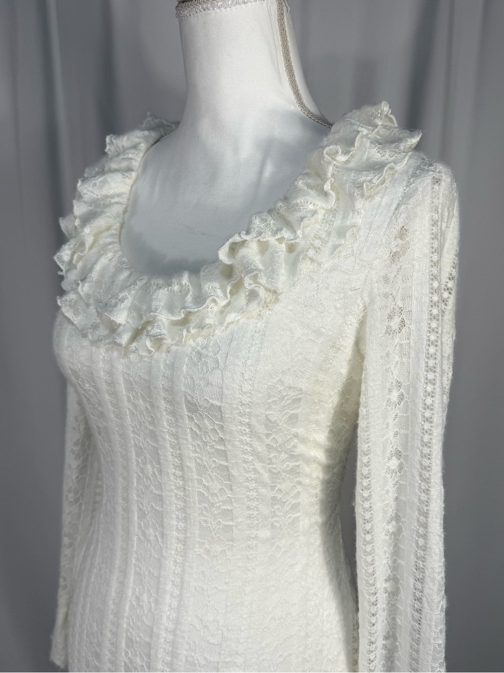 Ivy City Co Dreamy Lace Long Sleeve Ruffle Maxi Dress Cottagecore Size Small